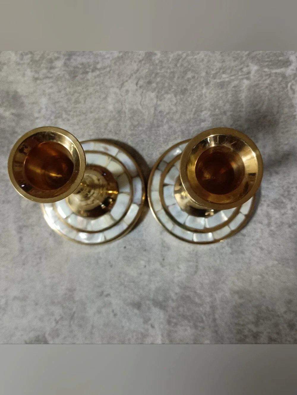 Brass and White Inlaid Candle Holders - Elegant Home Accent
